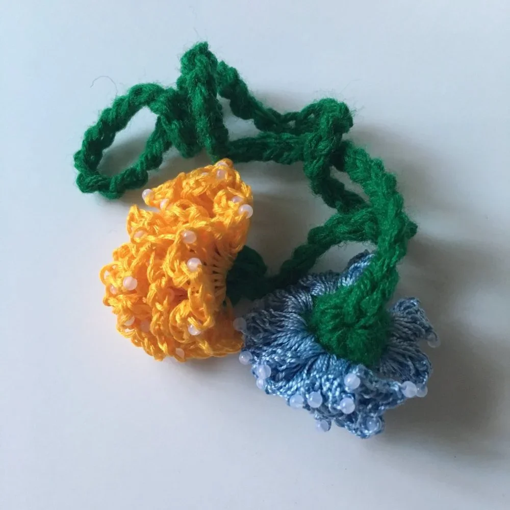 Crochet Beaded Flowers, Handmade Flower Vase Decor, Crochet centerpiece decor